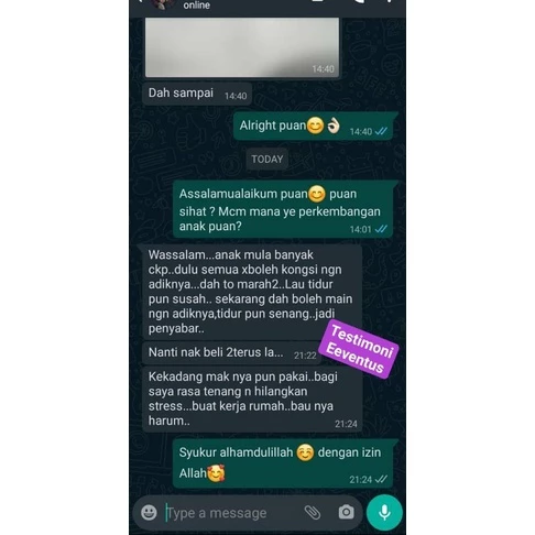 Maklum balas pengguna EEVENTUS untuk masalah anak susah tidur malam dan kerap mengamuk.